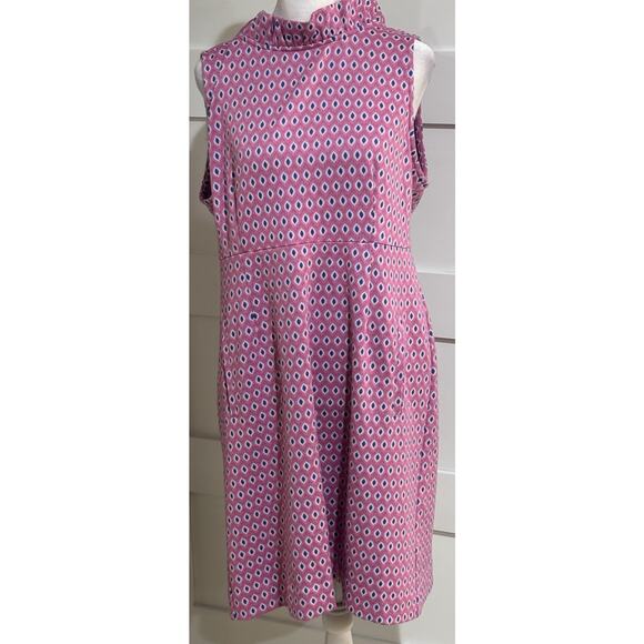 Tyler Boe L Dress Pink Mini Blue Diamonds Ruffle Front V Neck Back W/ Zip $ 172 - Picture 1 of 10
